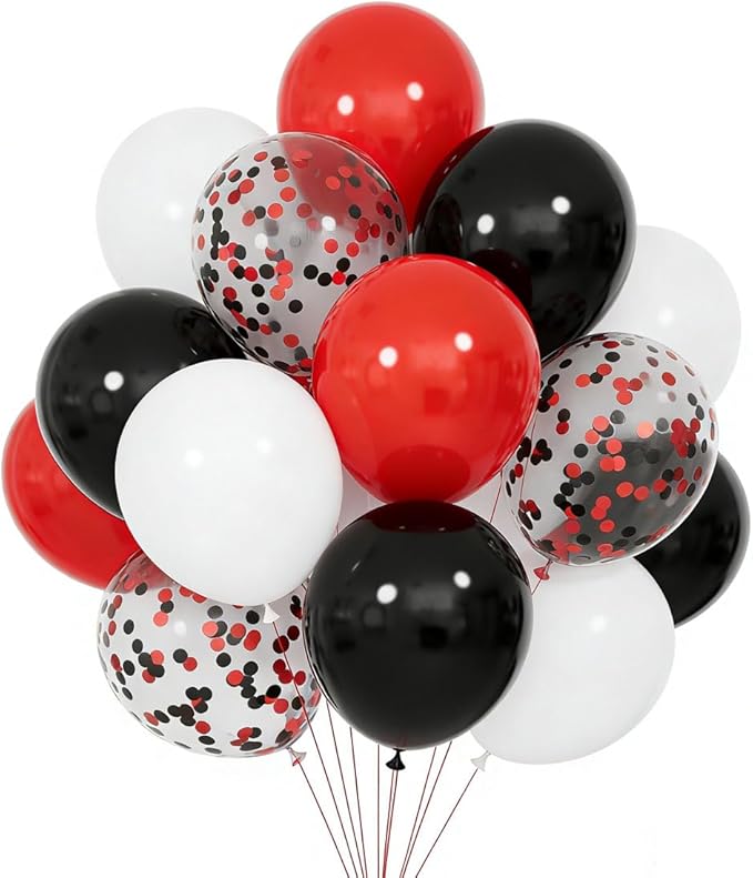 Black and Red White Balloon Garland kit,Red Black Confetti Crown star Foil balloons for Birthday Party anniversary wedding graduation