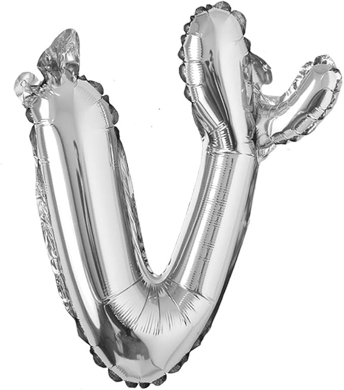 18 inch silver lowercase Happy Birthday Balloon Letter Ballon Wedding Balloon Birthday Party Decorations Kid Adult Name Baloon (18 inch Silver v)