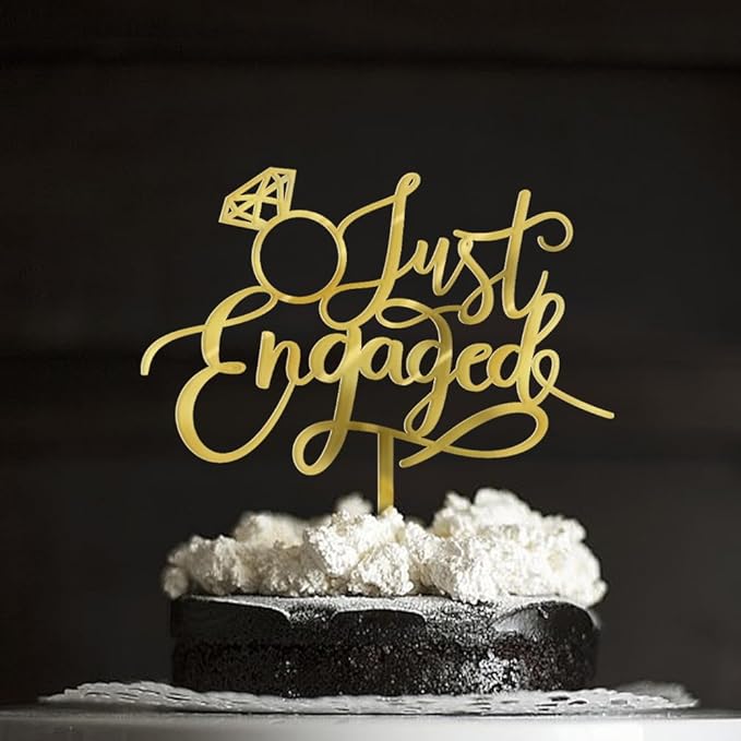 Acrylic Double Sided Gold Just Engaged Cake Topper for Engagement Party Decorations, Engaged Ring Sign,We're Engaged Cake Toppers (double-sided gold acrylic)