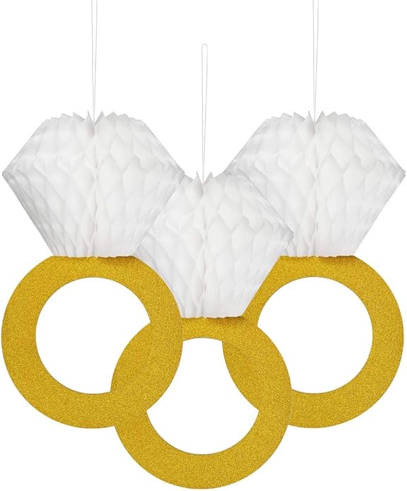 TTSAM Glitter Gold Honeycomb Diamond Ring Hanging Decorations (3 Pieces) Bachelorette Party Engagement Party Bridal Shower Wedding Anniversary Supplies