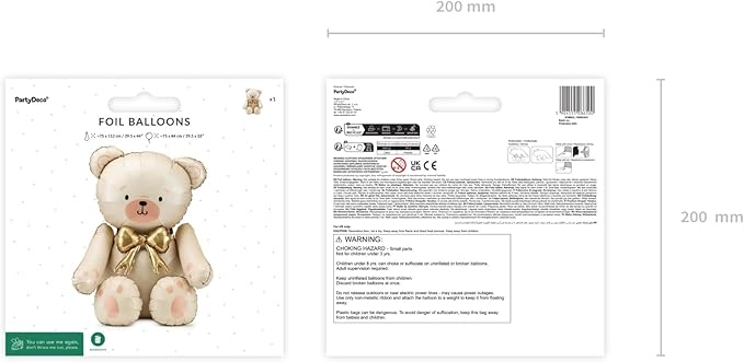 Giant Teddy Bear Foil Balloon PartyDeco 29.5x33 Inch – Cute Cream Bear Balloons with Gold Bow for Baby Shower, Birthday Kids, Gender Reveal Neutral Party Decor