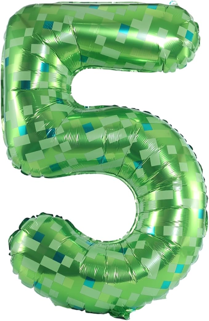 40 Inch Large Foil Helium Number Balloon Birthday Wedding Party 0-9 (Green Pixel, 5)