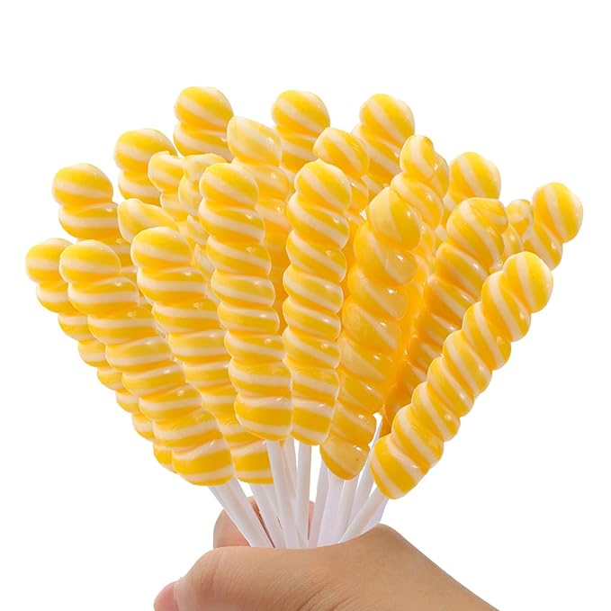 Twisty Lollipop, Yellow Twist Lollipops Individually Wrapped Bulk, Kid's Whirley Lollipops Candy for Decorating Birthday, 12g Lemon Flavor 30 Pack