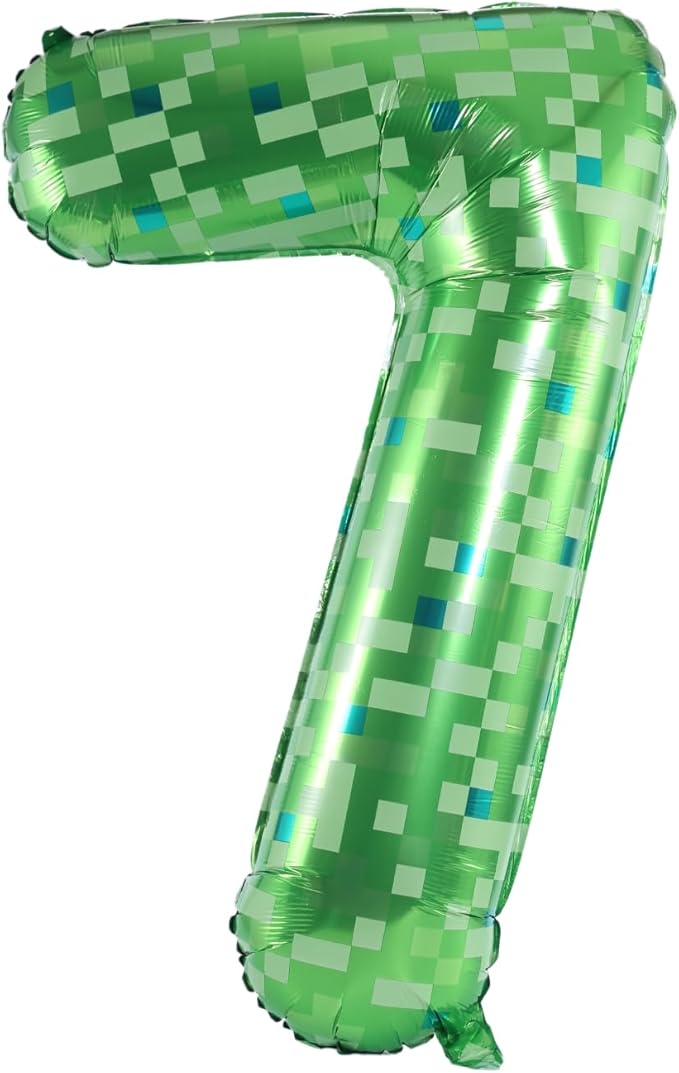 40 Inch Large Foil Helium Number Balloon Birthday Wedding Party 0-9 (Green Pixel, 7)