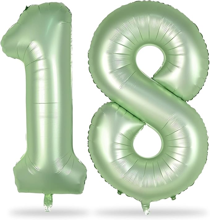 18th Birthday Balloons Sage Green for Girls, 40 Inch Giant Olive Green Foil Number 18 Balloons Kit, Digit 1 & 8 Helium Balloons for Boys Women Men 18th Anniversary Jungle Safari Party Decorations
