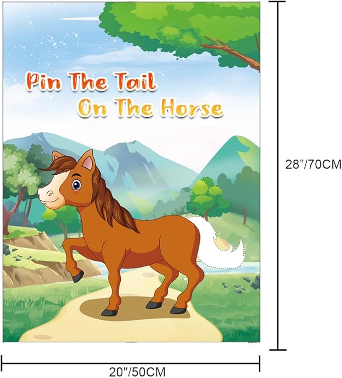 Pin The Tail on The Horse Game -Horse Party Games for Kids with 21'' x 28'' Poster, Resuable Tails Stickers Party Supplies for Kids Birthday Party Favor Sets