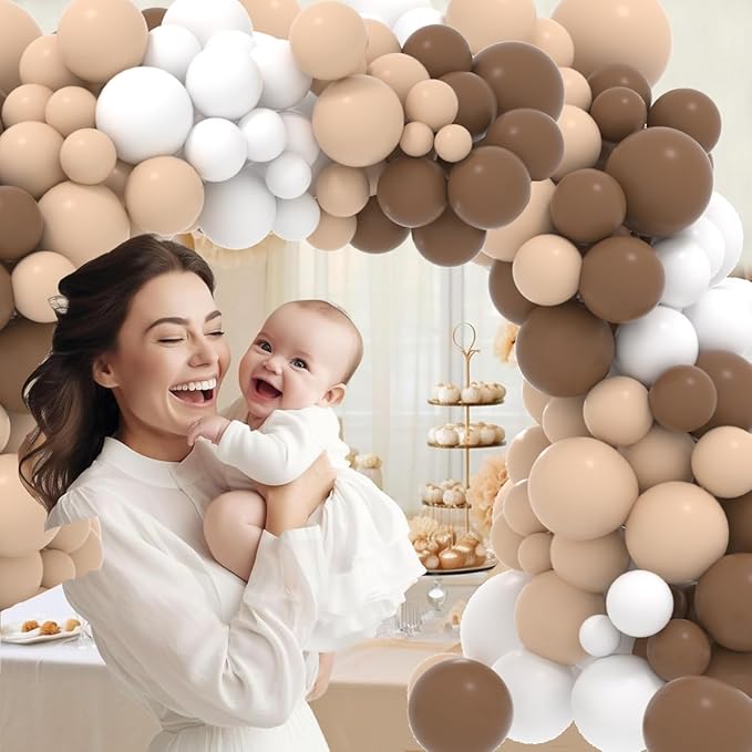 Neutral Balloon Garland Kit, 122PCS Brown Nude Tan Coffee Beige White Balloons for Bear Baby Shower Jungle Safari Boho Birthday Wedding Engagement Garden Tea Party Decoration