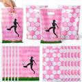 Soccer Party Favor Bags - 50Pcs Pink Football Goody Candy Treat Gift Bags, Sport Themed Party Decorations for Adult Kid Boy Girl Birthday Outdoor Sports Team Games Events Holiday Supplies