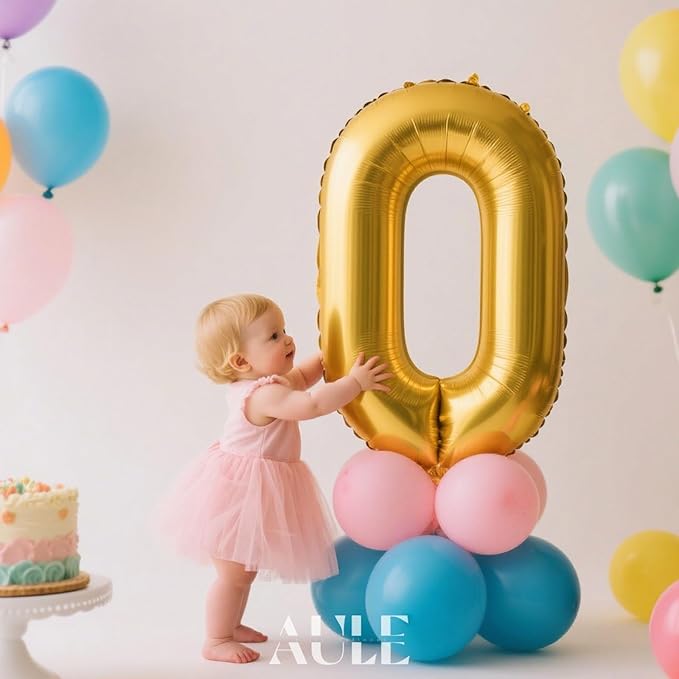 AULE 40 Inch Big Gold 0 Balloon Number Large Foil Helium Number Balloons 0-9 Jumbo Giant Happy 0th Birthday Party Decorations for Boy or Girl Huge Mylar Anniversary Party Supplies