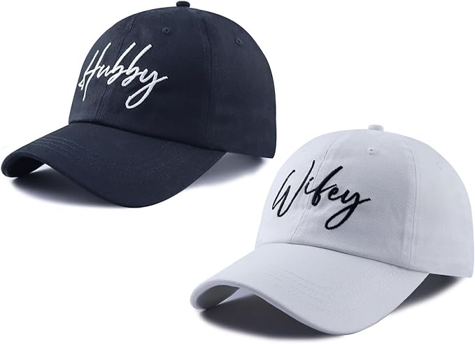 Set 2 of Wifey and Hubby Hats for Women Men, Funny Cotton New Wife Husband Embroidered Baseball Cap