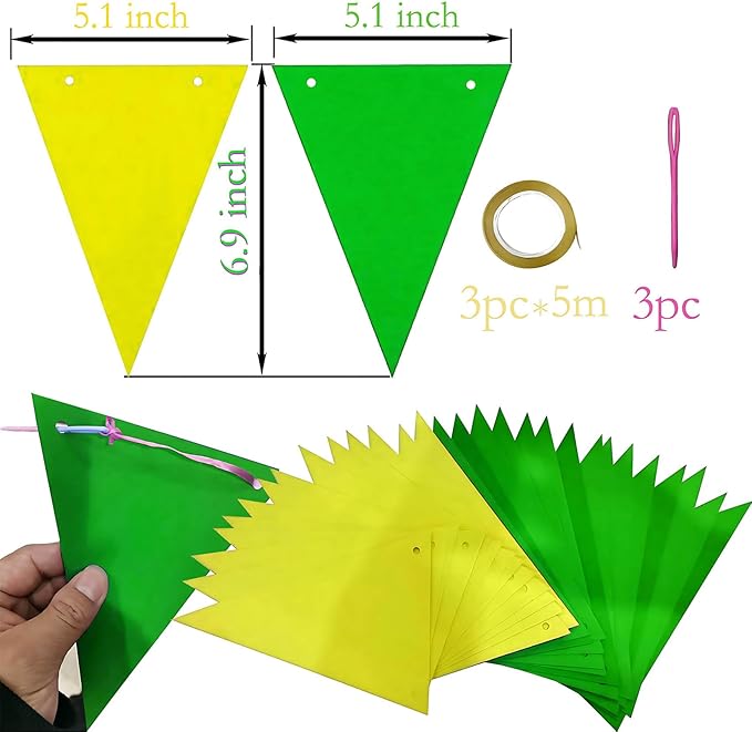 Yellow and Green Pennant Banner 3 Pack Paper Triangle Flag Hanging Decoration for Wedding Birthday Baby Shower Halloween Family Party（36pcs Triangle Flag）