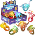 Kangaroo 12 Pack Dinosaur LED Light up Rings Bulk - Flashing Colorful LED Finger Lights Party Favors for Fun - Glow in the Dark Bumpy Blinky Rings for Rave Trinkets and Easter Basket Stuffers for kids