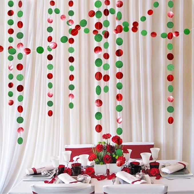 Decor365 Glitter Christmas Party Decorations Hanging Christmas Decoration Ugly Sweater Red Green Garlands Xmas Tree Circle Streamer Photobooth Backdrop Office Classroom Birthday Party Decor