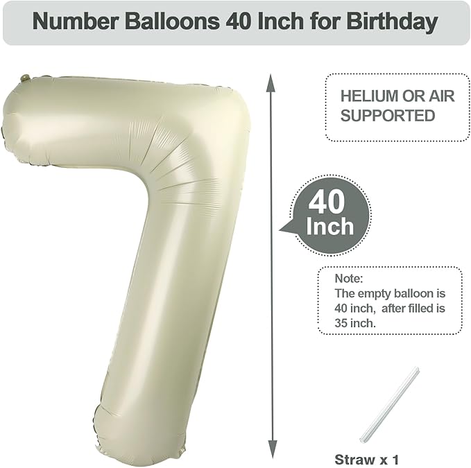 7 Balloon Cream Number, 17th Birthday Decorations For boys And Girls, 40 Inch Big Balloons for 7, 17, 27, 70 Birthday, Wedding Anniversary, Christmas, New Year, Halloween Party Decoration