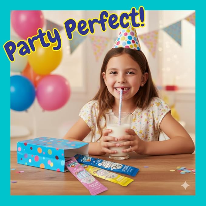 Dippin’ Dots Magically Flavored Milk Straws, Cotton Candy, Cookies 'n Cream, and Banana Split, 6-Pack Party Bundle (30 Count) | Fun Magic Straws for Kids, Drinks & Cereal | | Sweet Party Treats & Favors