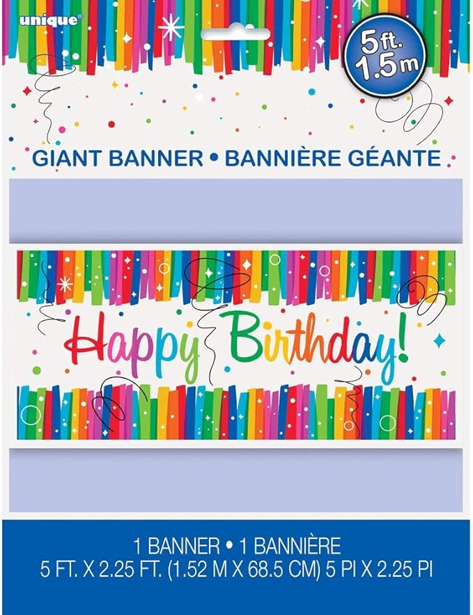 Multicolor Rainbow Ribbons Birthday Plastic Wall Banner (60"x27") - Eye-catching & Durable Party Decor, Perfect For Celebrations - Pack of 1