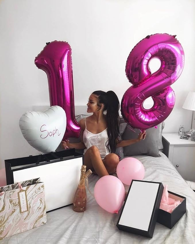 8 Balloon Numbers, 40 Inch Rose Purple 8 Birthday Decoration for Women And Men, Balloons Decoration for Happy 8 18 28 80 Birthday, Wedding Anniversary, New Year, Halloween Party Decoration