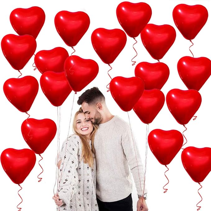 50 Pieces Love Heart Balloons 10-inch Red Latex Heart Balloons for Valentines Day Wedding Anniversary Engagement Birthday Garden Company Celebration Graduation Prom Party Decoration Romantic Decor
