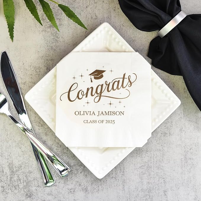 Personalized Graduation Party Disposable Napkins, Custom Grad Party Decor, Class Of 2025, Congratulations Grad, Gifts For Graduations Parties Style 6