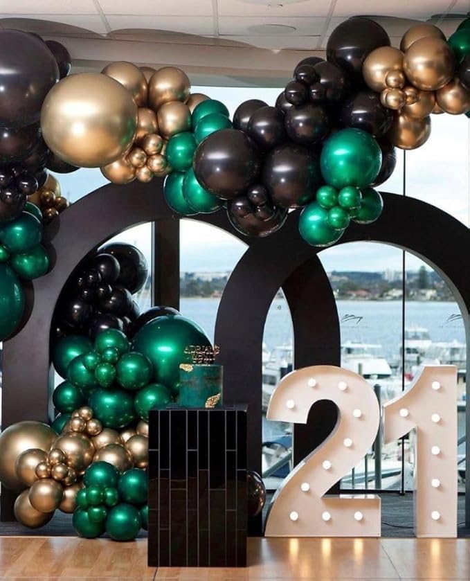 Emerald Green Black Gold Balloon Garland,144Pcs Forest Dark Green Black Gold Balloon Arch Kit for Graduation Baby Shower Jungle Birthday Spring Party Decorations