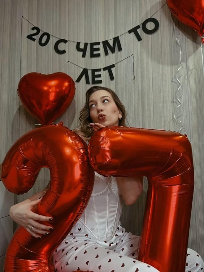 Number 27 Balloons, 40 Inch Balloons for Woman Man 27th Red Birthday Party Decoration, Foil Number Ballon for 27, 72 Valentine's Day, Anniversary, Bridal Shower, Graduation