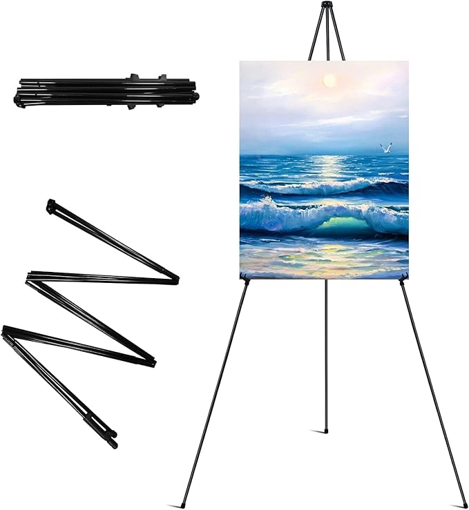 RRFTOK Easel Stand for Sign,63'' Instant Lightweight Portable Ground Easel for Wedding Sign and Poster Display Stand, Metal Tripod with Portable Bag,1-Pack.