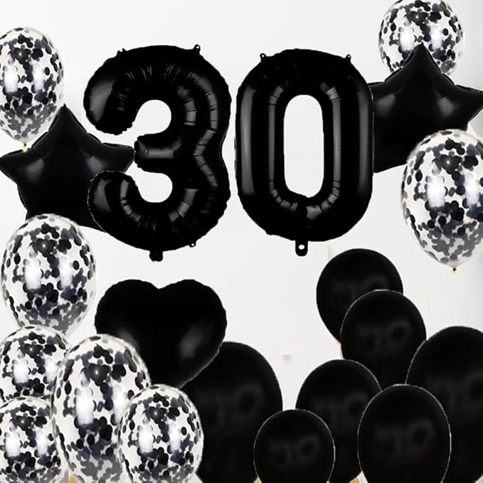 Sweet 30th Birthday Decorations Party Supplies,Black Number 30 Balloons,30th Foil Mylar Balloons Latex Balloon Decoration,Great 30th Birthday for Girls,Women,Men,Photo Props