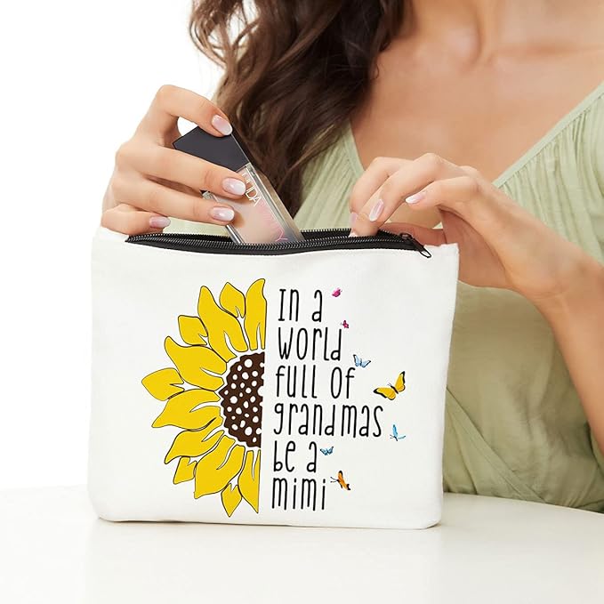 JIUWEIHU Mimi Gifts, Grandma Gifts, Grandma Birthday Gift, Pregnancy Announcement Idea New Grandma Gift-Grandma be a Mimi Makeup Bag for Mathers Day, Thanksgiving, Christmas