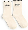 xo, Fetti Bride Ruffle Socks | Bachelorette Party, Bridal Shower Gift, Bride to Be, Wedding, Engagement, White Socks, Black Embroidery, Girly