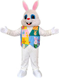 Easter Bunny Mascot Costume Blue Vest Unisex Deluxe Rabbit Costume Party Adult Size Fancy Dress