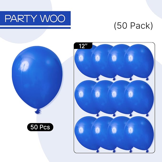 PartyWoo Royal Blue Balloons 50 pcs 12 Inch Matte Dark Blue Latex Helium Balloons for Graduation Independence Day Memorial Day Baseball Baby Shower Gender Reveal Birthday Party Decorations Blue-Y59