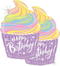 Set of 2 Happy Birthday Pastel Cupcake 27" Foil Party Balloons