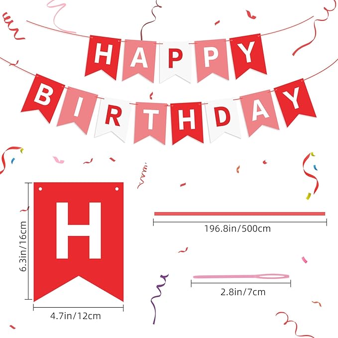Red Happy Birthday Banner Sign Happy Birthday Bunting Banner Garland for Kids Girl Woman Birthday Tea Party Decorations Bunting Flag Birthday Party Supplies