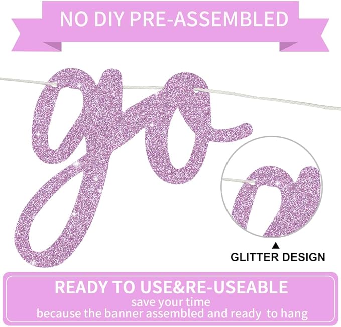 BEISHIDA Light Purple Go Shawty It's Your Birthday Banner - NO DIY - Hip Hop Theme Glitter Happy Birthday Banner - Pre-Strung - Light Purple Rap Theme Happy Birthday Sign for Man Women birthday Party