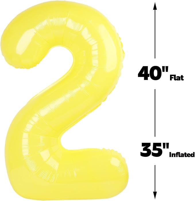 Big 40 Inch Yellow 2 Number Balloon Birthday Decoration, 2026 Yellow Number 2 Helium Balloons 12 20 22 23 24 26 28 32 42 Celebration, Boy Girl Baby Anniversary Party Graduations Supplies