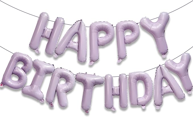 KALOR Pastel Purple Happy Birthday Balloons Banner, 16 Inch Mylar Foil Letters Balloon Sign for Birthday Party Decorations Photo Booth Backdrop