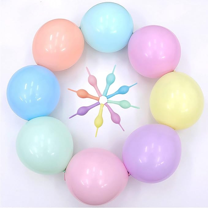 IN-JOOYAA 6 Inch Macaron Assorted Color Link Balloons Rainbow Color Latex Linkable Balloon 100 Pcs Quick Link Balloons for Party Decoration