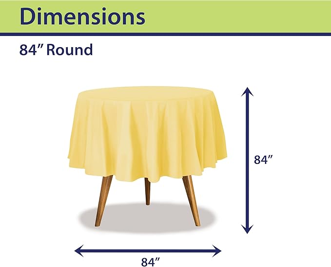 Party Dimensions Yellow Disposable Plastic Tablecloth for Round Tables (36 Pack) Table Cloths for Parties, Events & Weddings, Indoors & Outdoors, 84 inches, Plastic Table Cover