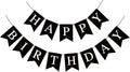 Black Happy Birthday Banner Sign Happy Birthday Bunting Banner Garland for Kids Girl Woman Birthday Tea Party Decorations Bunting Flag Birthday Party Supplies
