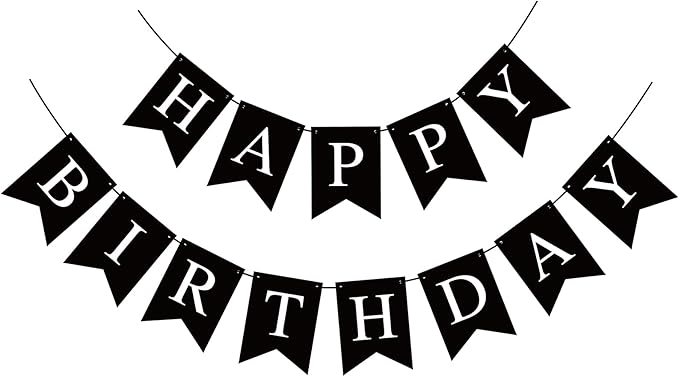 Black Happy Birthday Banner Sign Happy Birthday Bunting Banner Garland for Kids Girl Woman Birthday Tea Party Decorations Bunting Flag Birthday Party Supplies