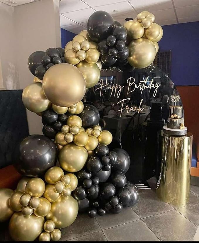 Black and Gold Balloons Garland Arch Kit 200Pcs - 5 10 12 18 22inch Black Gold Confetti Latex Balloons for 2026 New Year Graduation Anniversary Birthday Baby Shower Wedding Party Decorations