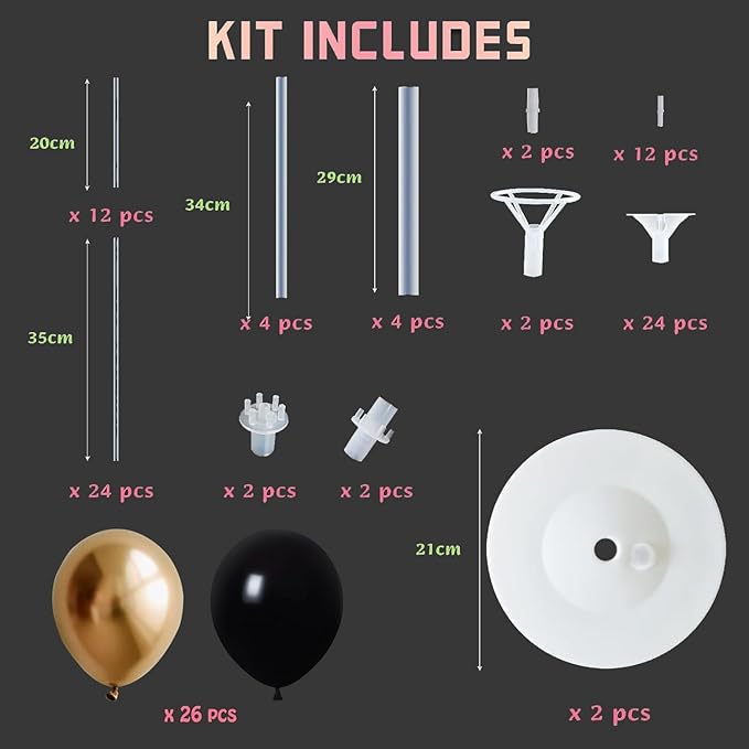 Balloon Column Kit for Floor-Balloon Columns with Stand, Base and Pole,Balloon Tower Backdrop Decoration for Wedding, Baby Shower, Birthday Party, or Bachelorette Parties (Black Gold)