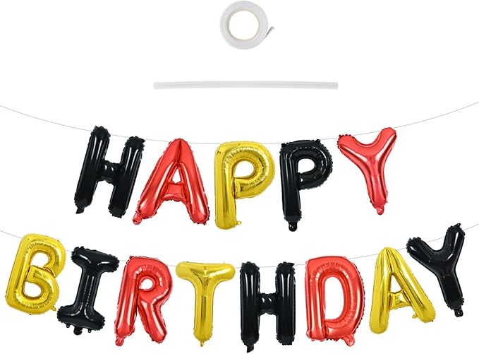 TONIFUL Happy Birthday Balloons Banner 16 Inch Mylar Foil Letters Birthday Sign Reusable for Girls Boys Kids & Adults Birthday Party Decorations Supplies（Black Red Gold）