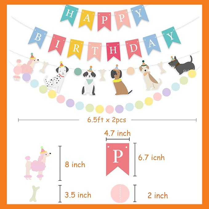 Dog Themed Banner Happy Birthday Banner Backdrop Colorful Decoration Kids Baby Dog Birthday Party Supplies