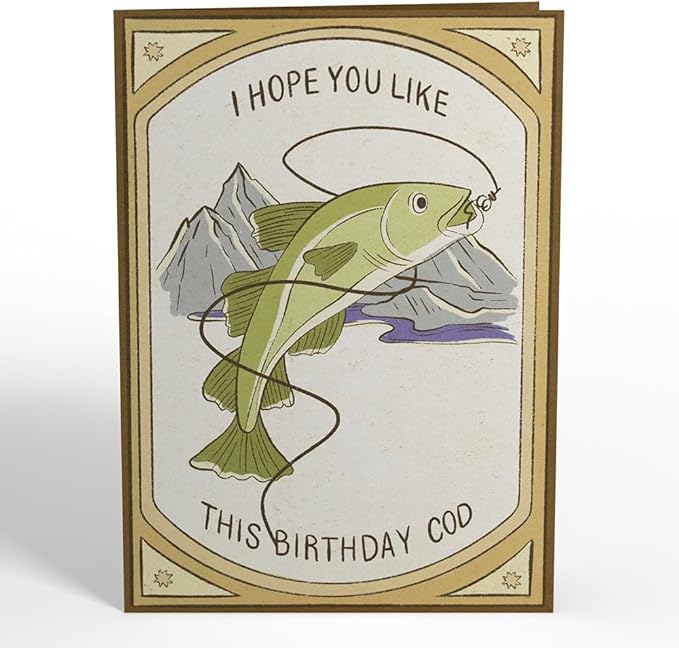 Lovepop Happy Birthday Pop-Up Card for Her and Him- 3D Humor Birthday Greeting Cards for Boys, Girls, Men, Women - Birthday Cod - 5" x 7" Cod Fish Mount Card - Blank Note Card & Envelope Included