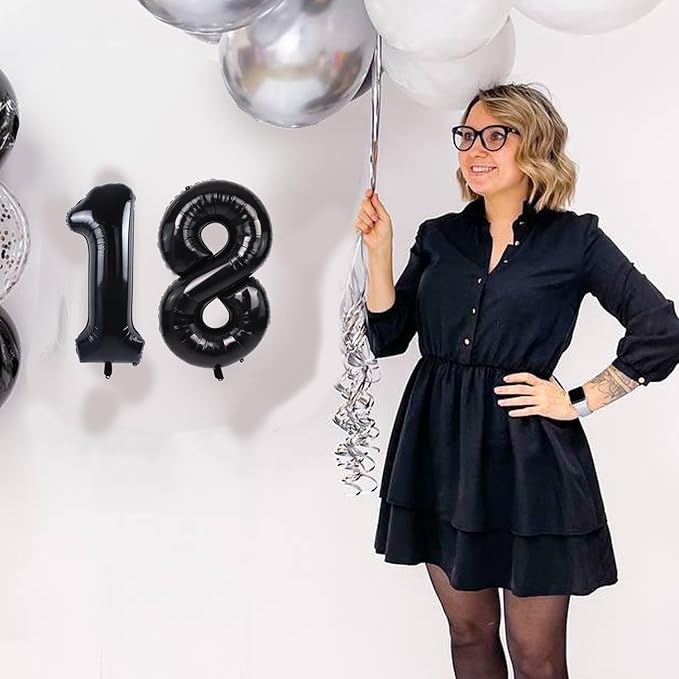TONIFUL Number Balloons 16 Inch Black 0-9 Number Mylar Foil Balloons 10 Pcs Black Custom Digital Balloons for Birthday Party Engagement Graduations Anniversary Baby Shower Decorations Party Supplies