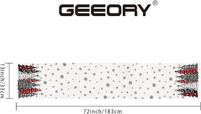 GEEORY Christmas Table Runner 13x72 Inch, Xmas Tees Snowflakes Holiday Decorative Farmhouse Table Decoration for Kitchen Dinning, Indoor Outdoor Dinner Party Decor ((Red & Black) GT165-72