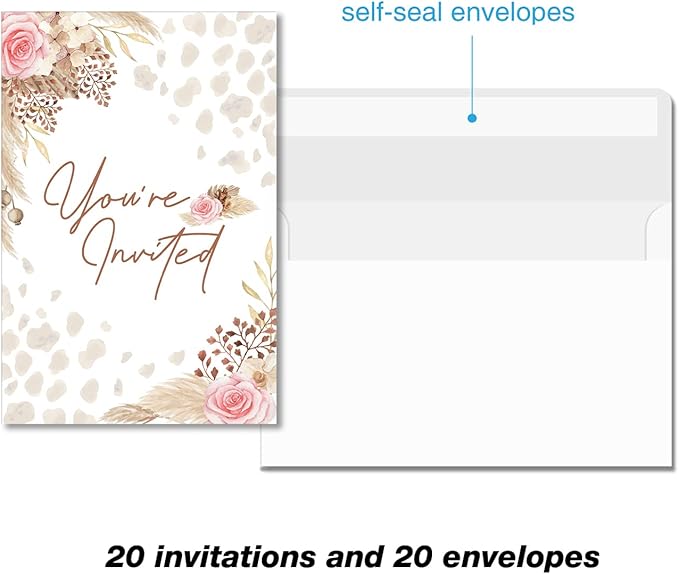 Soiceu Boho Highland Cow Baby Shower Party Invitations with Envelopes Set of 20 Pampas Holy Cow Baby Shower Party Invites Fill in Blank