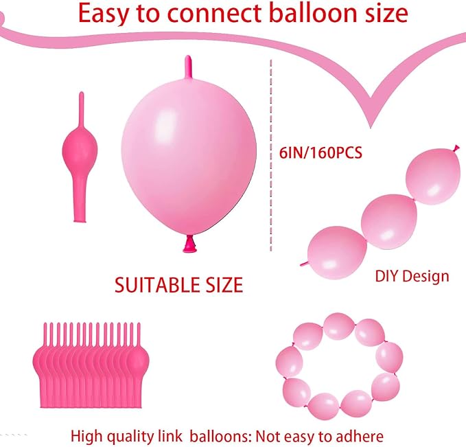 Link Balloons Pink 6 Inch Latex Quick Linkale Balloon 160 Pcs for Birthday, Halloween, Christmas, Party Festival Decorations