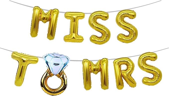SHUNTAI Gold Engagement Party Decorations Ring Balloons Gold 16 inch Miss to Mrs Letter Balloons Banner Kit Engagement Aluminum Balloon for Wedding Bridal Shower Party Decor